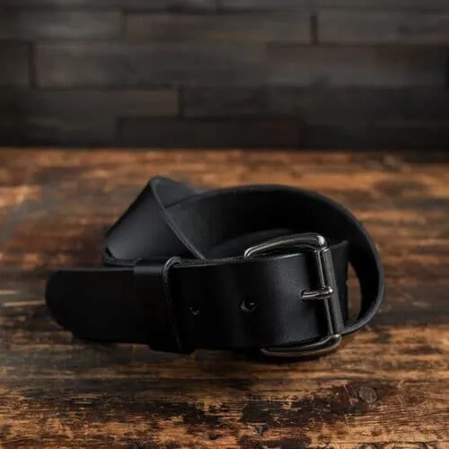 Black Full Grain Leather Belt with silver buckle