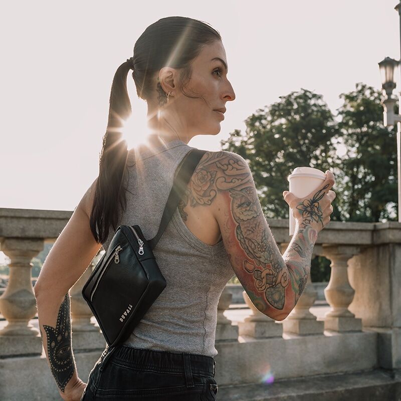 Black Leather Fanny Pack, Great Gift for Her