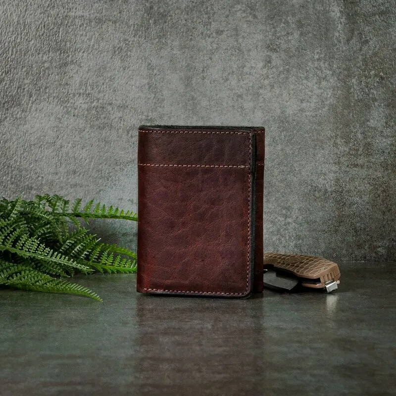 Dark Mahogany Bison Trifold Wallet • USA • Duvall Leather