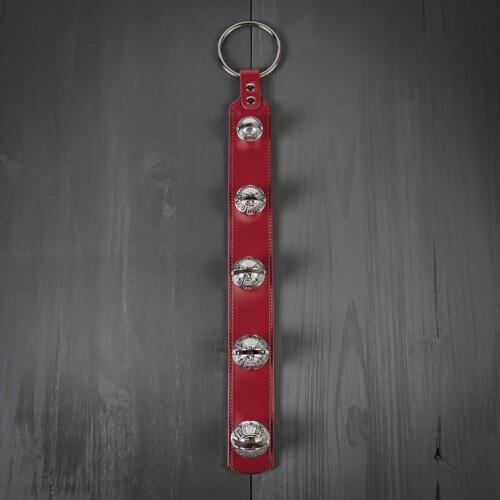 Red leather sleigh bell christmas decoration with silver trimmings