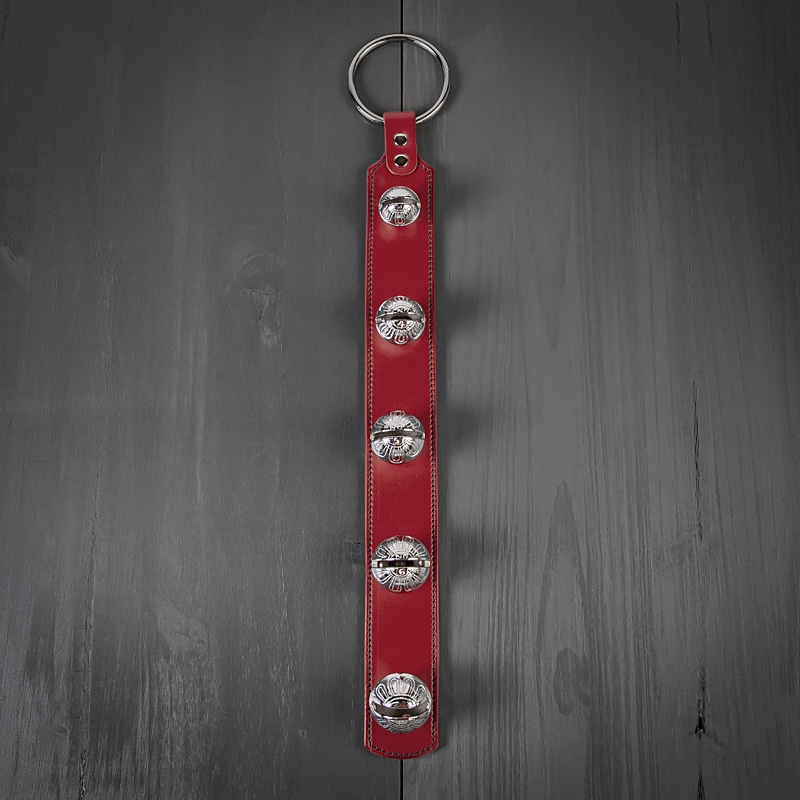 Red leather sleigh bell christmas decoration with silver trimmings