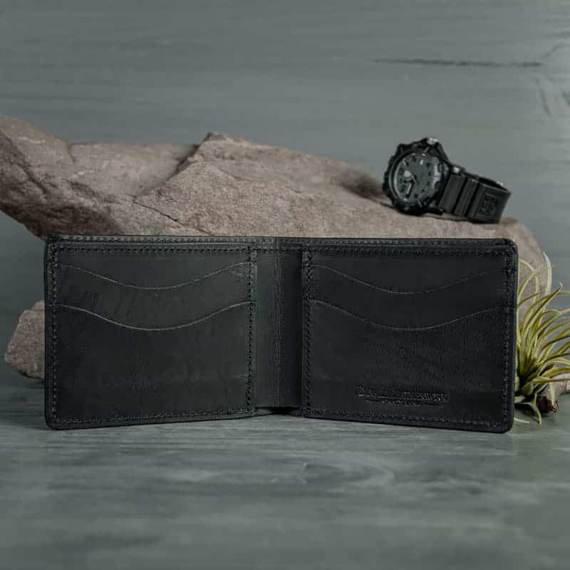 Factory Faux-Leather Stripe Bifold Wallet - Black