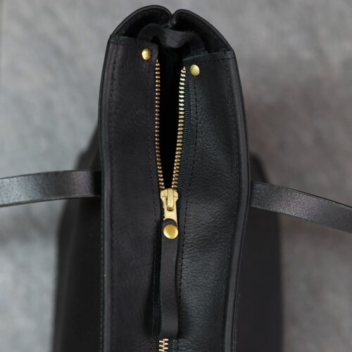 Black cowhide leather shoulder bag made by Master Craftsman
