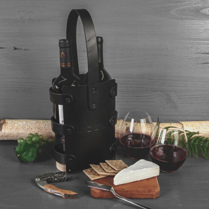 Leather Wine Tote • Handcrafted • Duvall Leatherwork