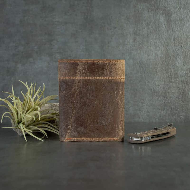 Vintage Brown Trifold Wallet • Handcrafted in the USA