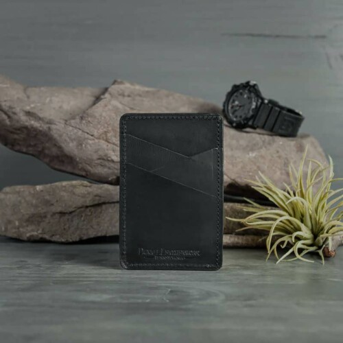 Men's Black Full Grain Leather Wallet with ID window handmade in the U.S.