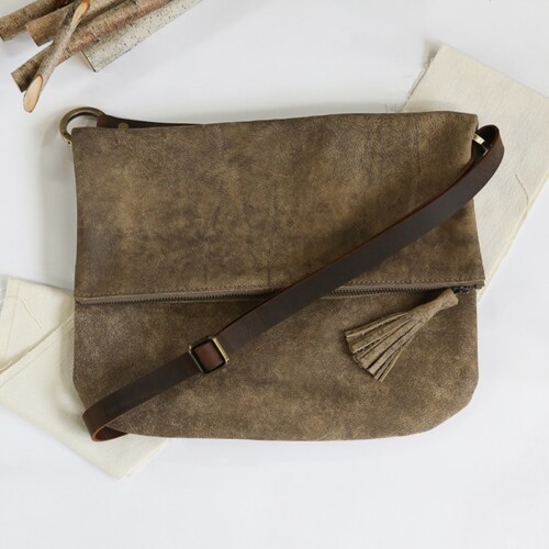 American Made Women's Leather Cross Body Bag in Tobacco Leather