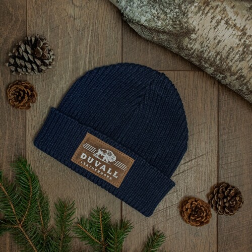 Warm knit cuffed beanie hat for men and women blue