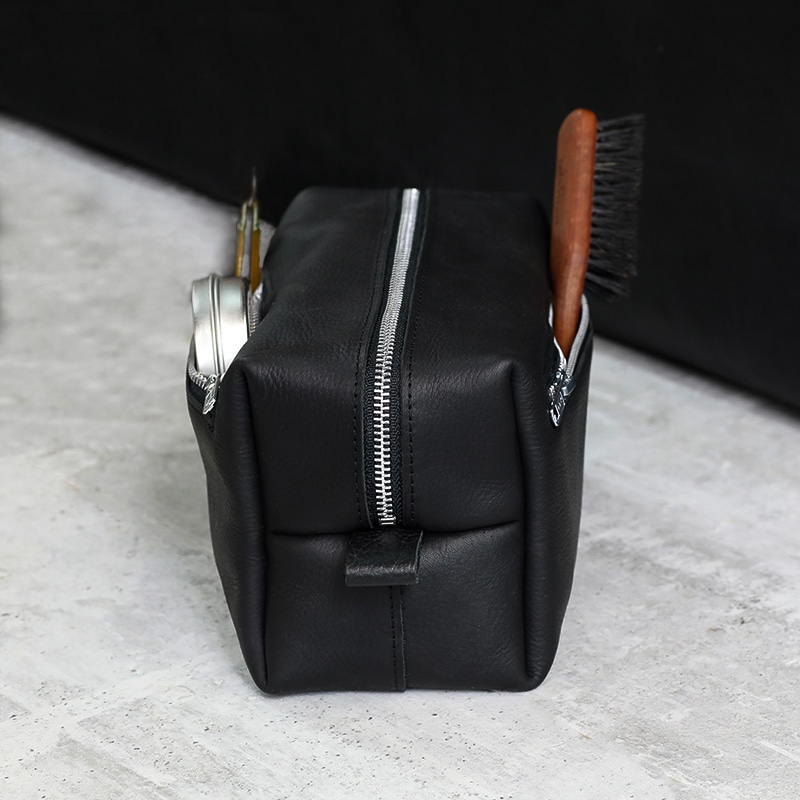 Black Leather Shaving Bag Mens Toiletry Bag Black Dopp Kit 