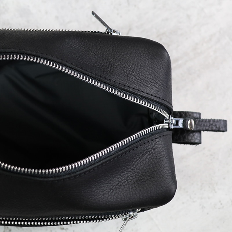 Leather Wash Bag - Black