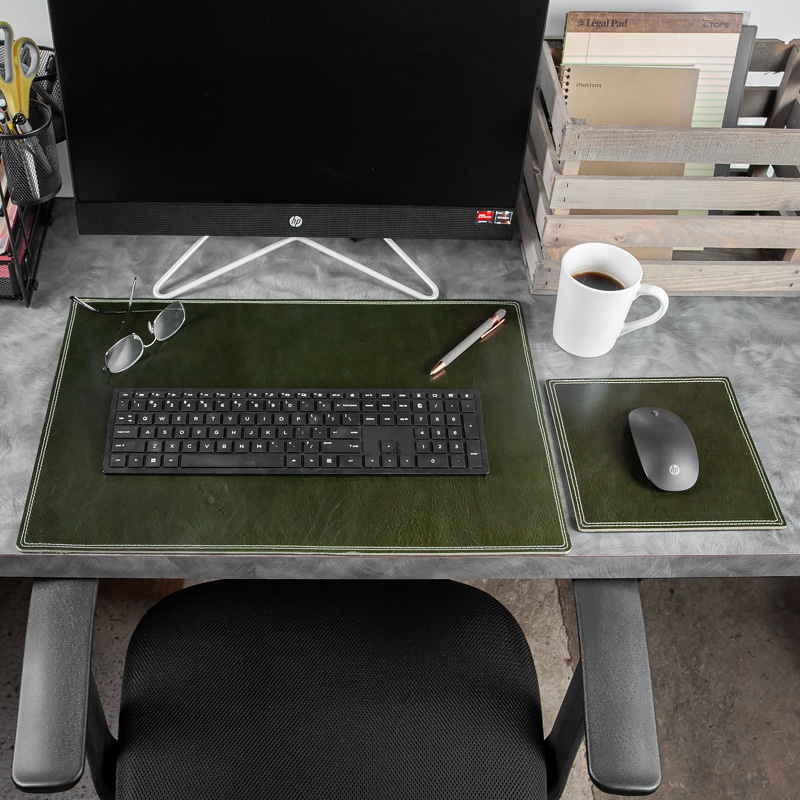 Vaja Stock Leather Desk Pad - Upgrade Your Workspace - Floater Beetle Green / Small