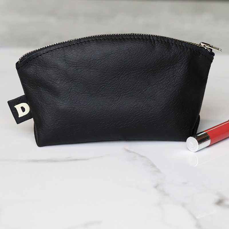 Black Leather Makeup Bag • Handcrafted in the USA