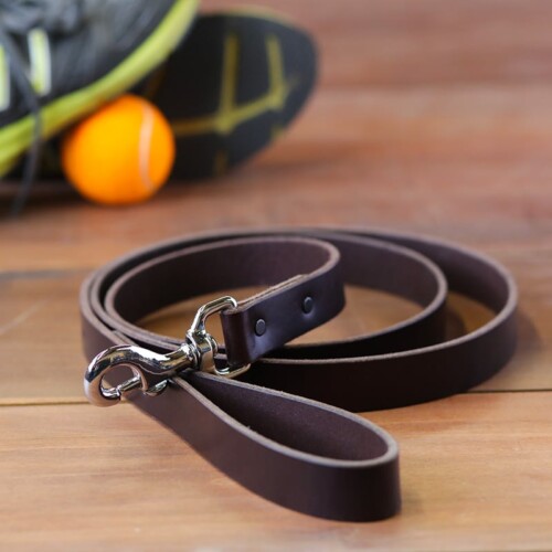 Dark brown bridle leather dog leash