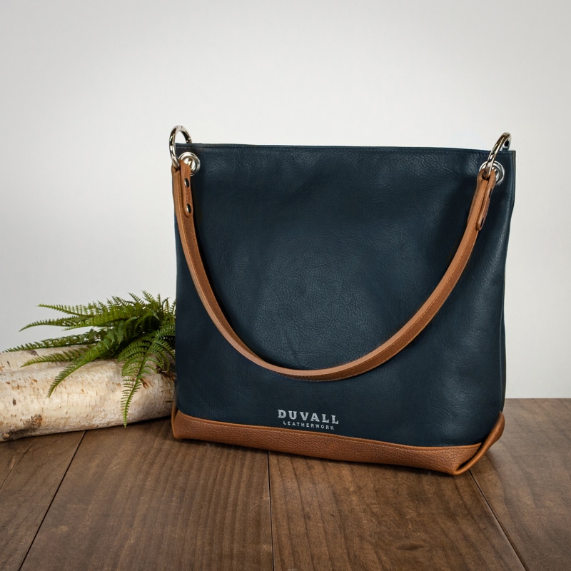 Gorgeous blue and caramel leather bag