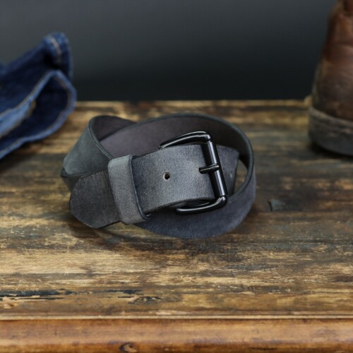 Men's Titan Gray Leather Belt made from premium leather in Pennsylvania