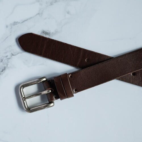 Antique silver and dark brown leather dress belt.