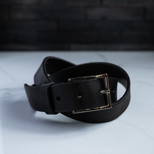 Mens black dress belt made from full grain leather.