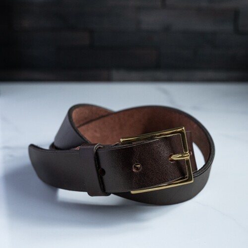 Mens brown dress belt made from full grain leather.