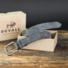 Men's Gray hardy Leather belt for everyday use. It has a double leather standing loop and chunky steel buckle