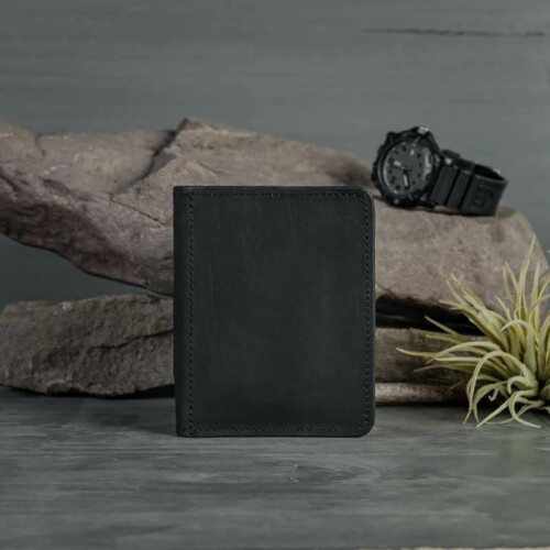 Men's full grain black leather notebook wallet made by Duvall Leatherwork