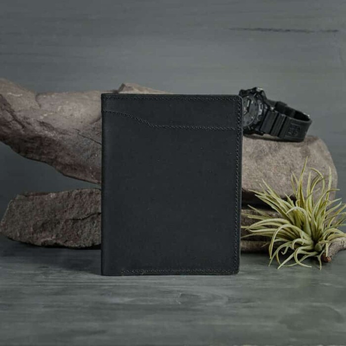 Handcrafted genuine black leather passport wallet made by Duvall Leatherwork