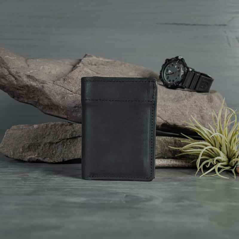 Leather Trifold Wallet - Black