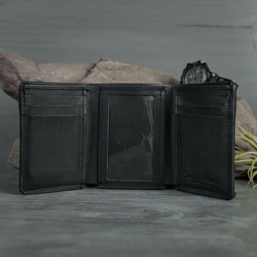 Hardy Leather Trifold Wallet in premium black leather