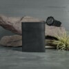 Men's black leather trifold wallet made in America