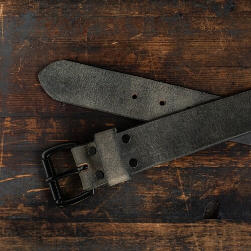 34mm Full Grain Real Leather Plate Buckle Belt - Black
