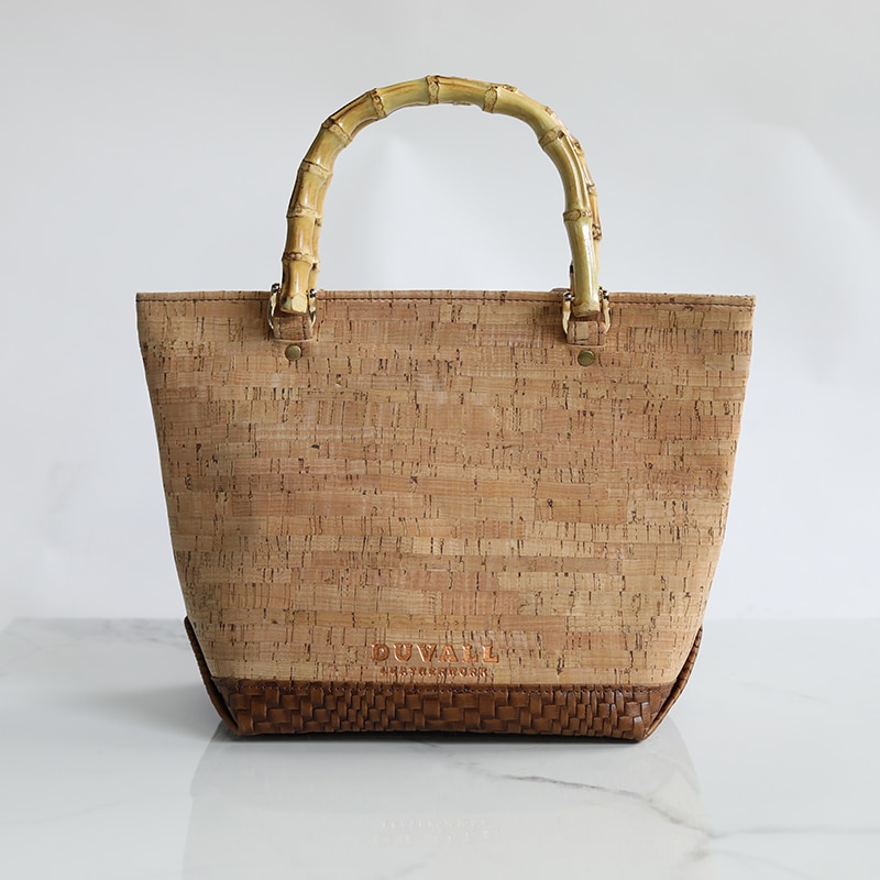 The Cork Charlene Purse with Brown Embossed Leather Handcrafted in the USA by Duvall Leatherwork Spring and summer 2022 collection handbags and purses