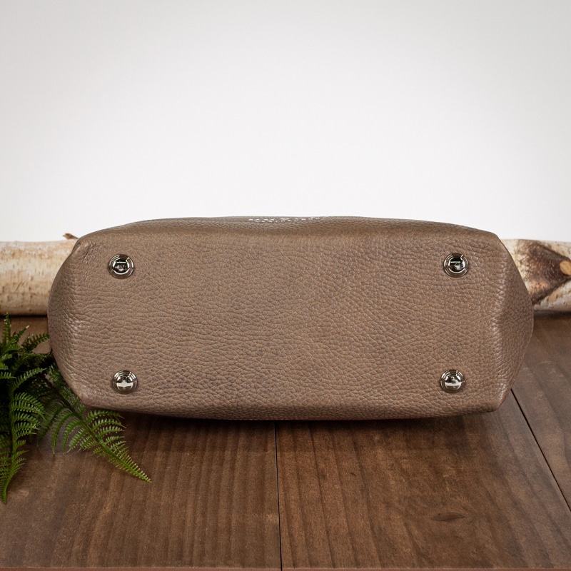 Taupe leather secure bottom of purse