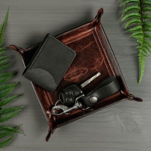 bison leather valet tray for keys and wallet, fathers day gift