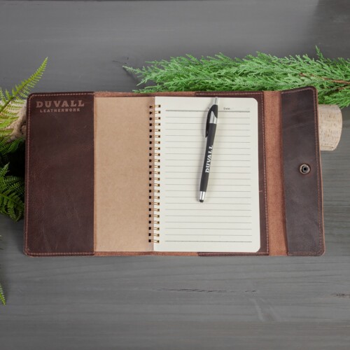 brown leather jounal with notepad