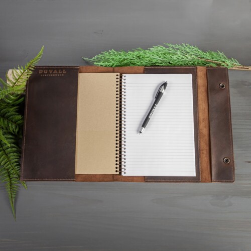 Large brown leather journal comes with notepad and pen
