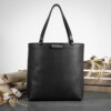 women's large smooth black leather tote bag made by Duvall Leatherwork