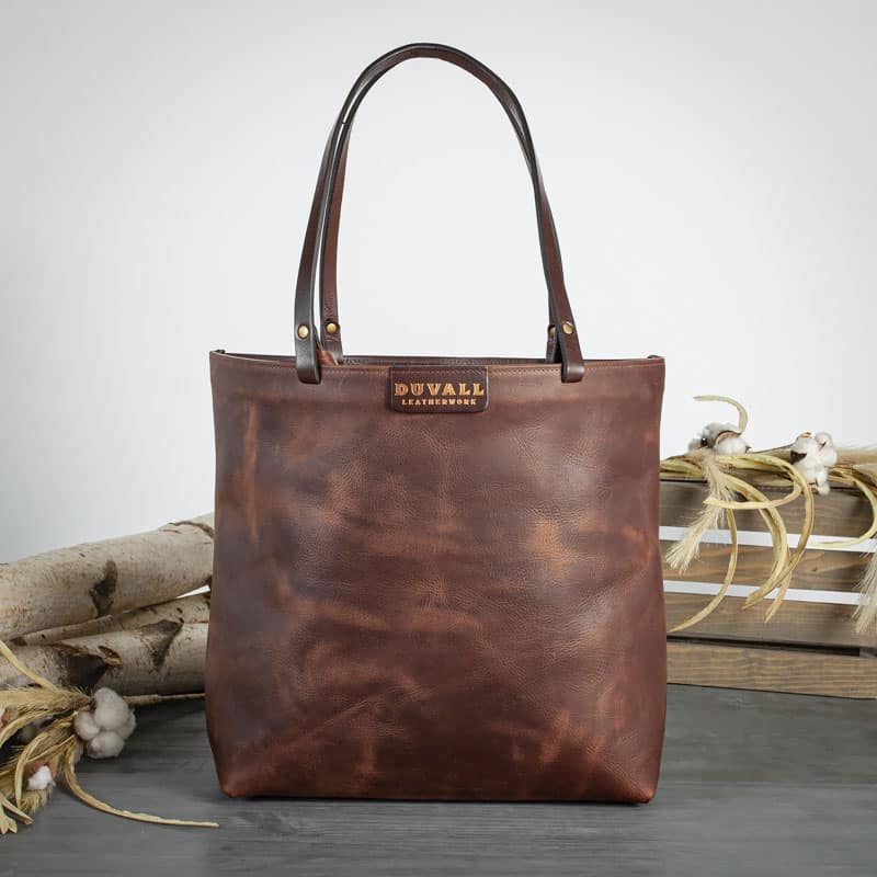 100% Genuine Calfskin Full Grain Leather. Each One Unique. Medium Tote Bag.