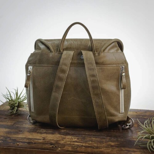 Leather backpack with lots of zippered pockets
