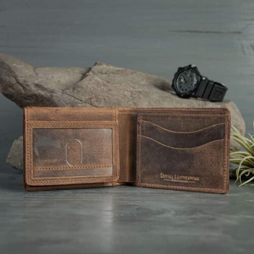 Bifold wallet with ID window made from real leather