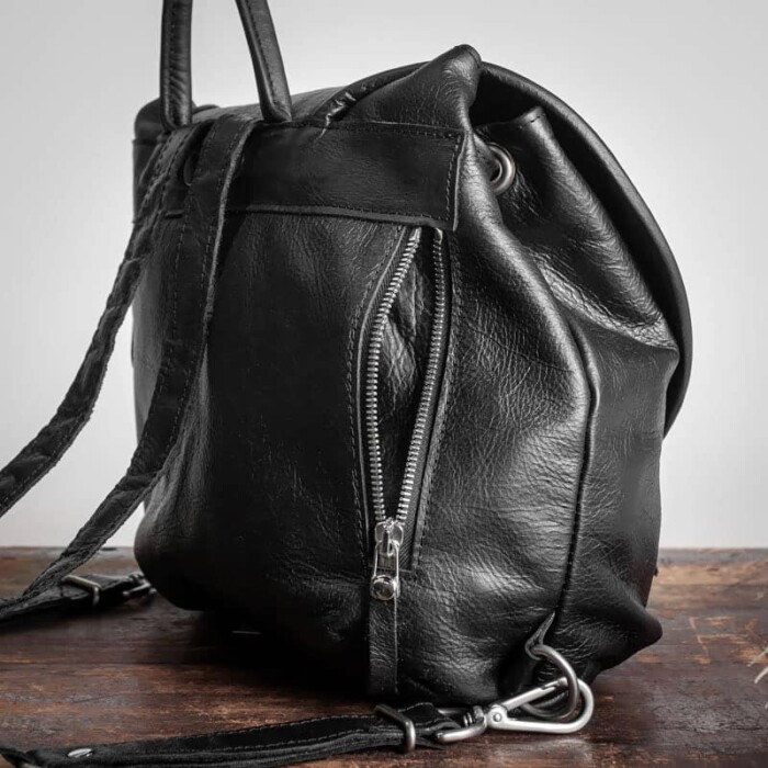 Leather Backpack Purse Black • American Made in Pennsylvania