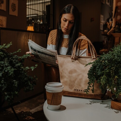 Day date with a cup of coffee and having the perfect purse to accessorize with