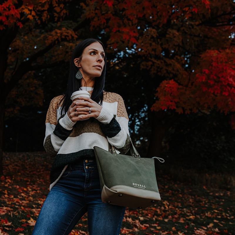 Perfect fall day with Duvall Leatherwork sage green charlene purse