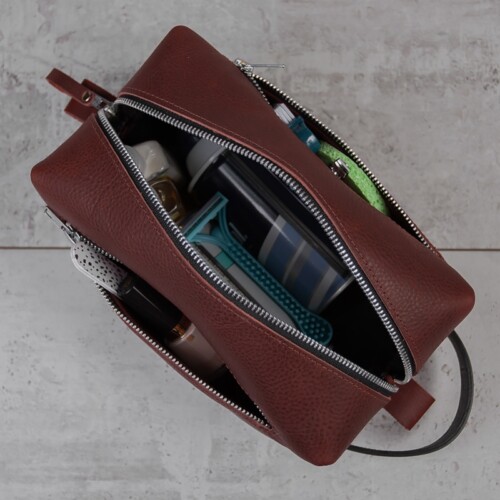 Large leather toiletry bag for women