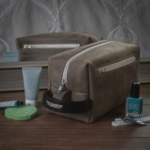 Women's hand made toiletry bag in grey leather