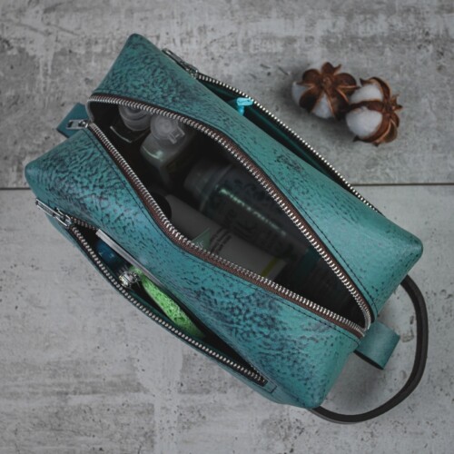 Women's teal patterned toiletry bag