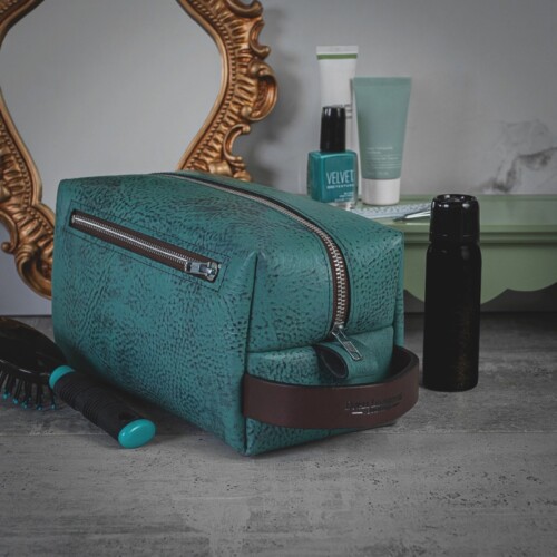Teal leather toiletry kit for women