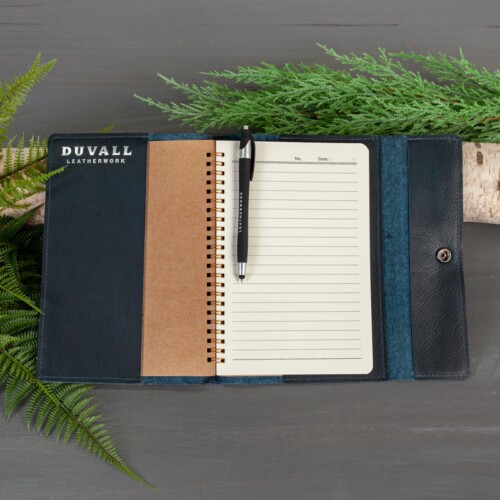 Blue leather journal cover and notebook