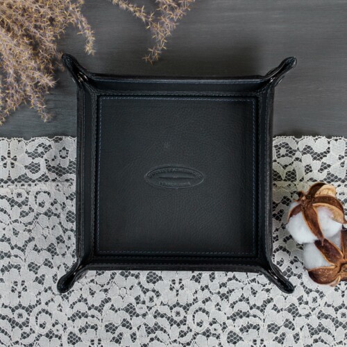 Real navy blue leather valet tray