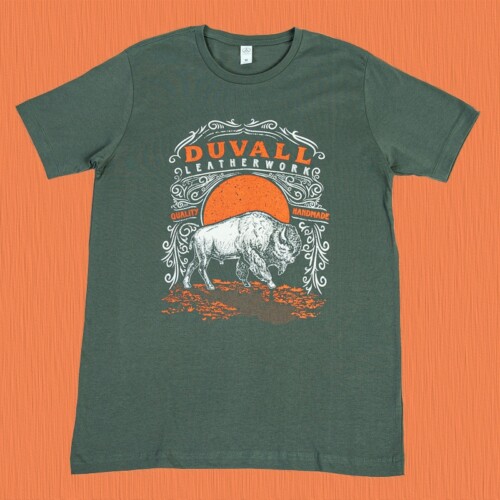 Duvall Leatherwork grey t-shirt that comes in sizes medium to 3XL