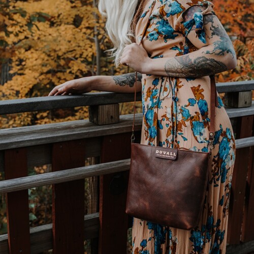 Genuine red brown leather crossbody bag matches your fall dress