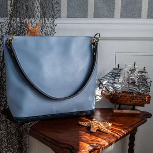 The blue on blue slouch bag is the perfect handbag for Spring